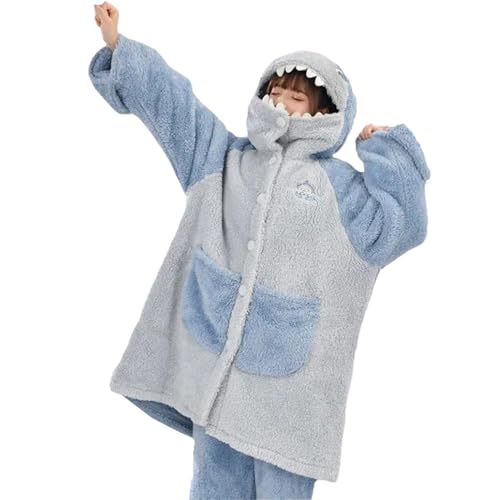 Hai-Decke, Hai-Pyjama Für Erwachsene, Tier-Pyjama, Bequemer Und Weicher Hai-Pyjama Mit Kapuze Aus Korallensamt, Hai-Decken-Hoodies Für Herren Und Damen,ideale Karnevalskleidung (M) von HULG