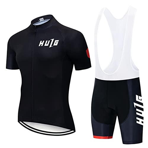 Radtrikot Set Herren Kurzarm Mit Sitzpolster Schnell Trocknend Atmungsaktiv Fahrradbekleidung Fahrradtrikot+Trägerhose/Radlerhose Für Radfahren MTB Rennrad (Style-22,L) von HULG