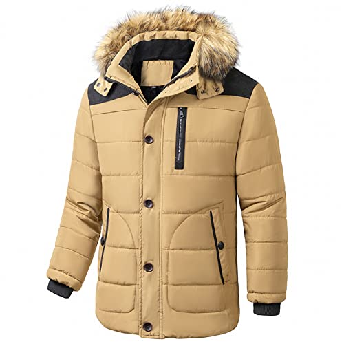 wasserdichte, Winddichte Winterjacke Für Herren, Warmes Fleecefutter, Mit Abnehmbarer Kapuze, Übergangsjacke, Baumwoll-Hoodies (Yellow,5XL) von HULG