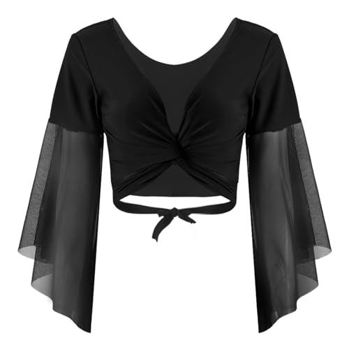 HULIJA Damen Bauchtanz Oberteil 3/4 Ärmel Crop Top mit Schnür Spitzenbolero ​Lateintanz Tops Bluse Belly Dance Oberteil Bauchtanz Kostüm B Schwarz Einheitsgröße von HULIJA