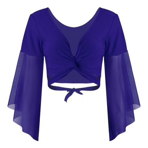 HULIJA Damen Bauchtanz Oberteil Langarm Crop Top Mit Schnür Chiffon Bolero ​Tops Bluse Tanzjacke Belly Dance Oberteil Bauchtanz Bühnenauftritt Ba Königsblau Einheitsgröße von HULIJA