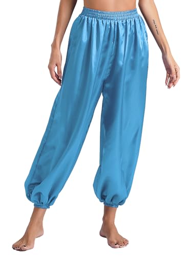 HULIJA Damen Glitzer Bauchtanzhose Lang Hose Haremshose Tanzen Tribal-Tänzerin Kostüm Yoga-Hose Pluderhose Fasching Bauchtanz Kostüm Himmelblau XL von HULIJA