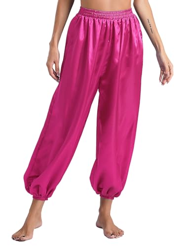 HULIJA Damen Glitzer Bauchtanzhose Lang Hose Haremshose Tanzen Tribal-Tänzerin Kostüm Yoga-Hose Pluderhose Fasching Bauchtanz Kostüm Hot Pink XL von HULIJA