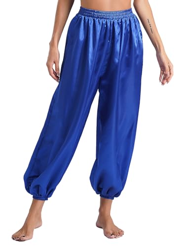 HULIJA Damen Glitzer Bauchtanzhose Lang Hose Haremshose Tanzen Tribal-Tänzerin Kostüm Yoga-Hose Pluderhose Fasching Bauchtanz Kostüm Königsblau XL von HULIJA