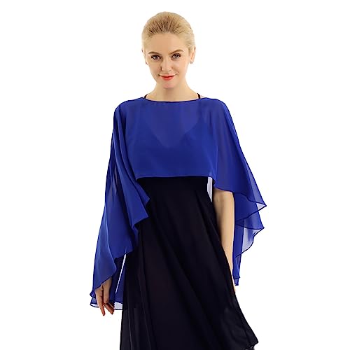 HULIJA Damen Poncho Eleganter Chiffon Schal Umhängetuch Asymmetrisch Cape Bolero Sommer Jacke Für Abendkleid Hochzeit Blau Einheitsgröße von HULIJA