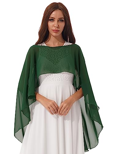 HULIJA Damen Poncho Eleganter Chiffon Schal Umhängetuch Asymmetrisch Cape Bolero Sommer Jacke Für Abendkleid Hochzeit Dunkelgrün Einheitsgröße von HULIJA