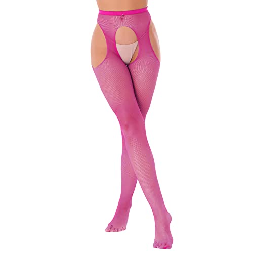 HULIJA Damen Strumpfhose Stretchy Bodystockings Ouvert Legging mit Offenem Schritt Strapsstrumpfhose Pants Heiß Rosa Einheitsgröße von HULIJA