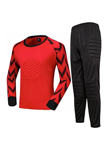 HULIJA Herren Fußball Trikot Set Langarm Sportshirt mit Sport Hose Joggingsanzug Torwarttrikot Torhüter Bekleidungsset Fitness Rot XXL von HULIJA