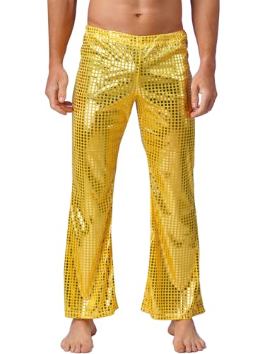 HULIJA Herren Glitzer Hose Lang Glänzend Tanzhose mit Pailletten Retro Pants Jazzhose Bühnenauftritte Cosplay Party Karneval Bühnenauftritte A Gold M von HULIJA