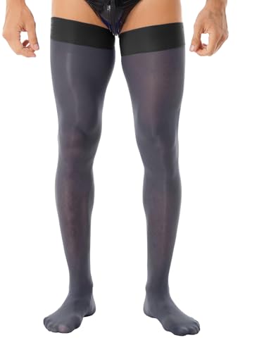 HULIJA Herren Glossy Strümpfe Halterlose Kniestrümpfe Overknee Socken Nylon Strümpfe Clubwear Cosplay Party Kostüm A Schwarz Einheitsgröße von HULIJA