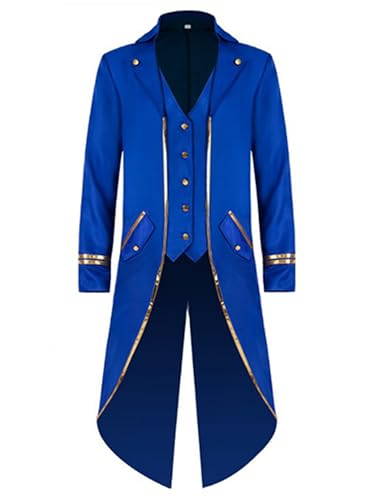 HULIJA Herren Zirkus Kostüm Mittelalter Jacke Langarm Smoking Mantel Sakko Umhang Weihnachten Cosplay Party Karneval Verkleidung Blau XXL von HULIJA