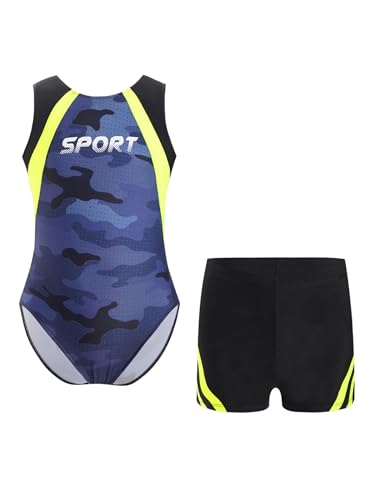 HULIJA Jungen Gymanstikanzug Ärmellos Ballett Trikot mit Kurze Shorts Set Gymnastik Leotard Kurz Hose Turnanzug Ballettbody Wettbewerb Dunkelgrau 122-128 von HULIJA