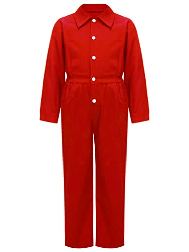 HULIJA Kinder Jungen Jumpsuit Overall Langarm Arbeitsoverall Einteiler Ganzanzug Baumwolle Jogging Training Freizeitanzug Rot 122-128 von HULIJA