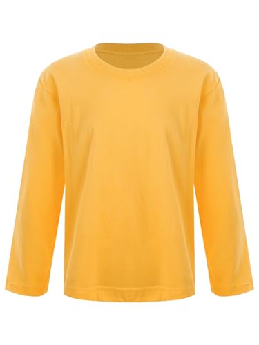 HULIJA Kinder Jungen Mädchen Basic Shirt Langarm Oberteil Langarmshirt Sweatshirt Unterhemd Sportshirt Trainingsshirt Freizeit Laufen Gelb 146-152 von HULIJA