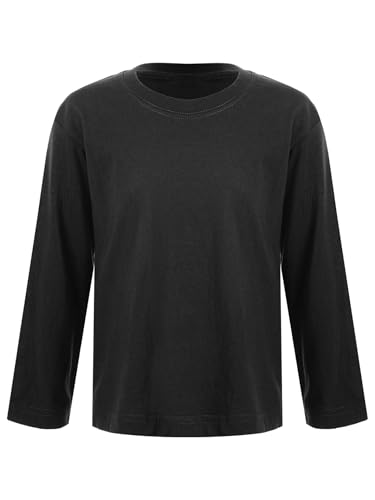 HULIJA Kinder Jungen Mädchen Basic Shirt Langarm Oberteil Langarmshirt Sweatshirt Unterhemd Sportshirt Trainingsshirt Freizeit Laufen Schwarz 158-164 von HULIJA