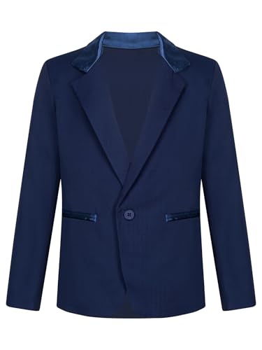 HULIJA Kinder Jungen Mantel Gentleman Jacke Sakko Blazer Langarm Smoking Anzugjacke Hochzeit Geburtstag Festzug Bühnenauftritt Marine Blau 122-128 von HULIJA