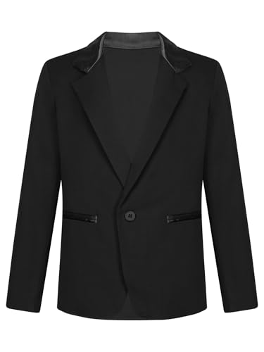 HULIJA Kinder Jungen Mantel Gentleman Jacke Sakko Blazer Langarm Smoking Anzugjacke Hochzeit Geburtstag Festzug Bühnenauftritt Schwarz 110-116 von HULIJA