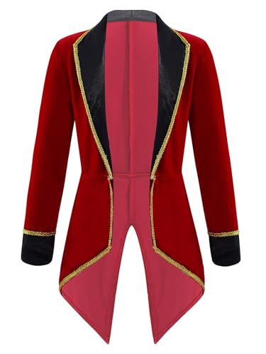 HULIJA Kinder Jungen Zirkus Kostüm Langarm Samt Zirkusdirektor Jacke Smoking Mantel Weihnachten Karneval Cosplay Party Verkleidung A Weinrot 176 von HULIJA