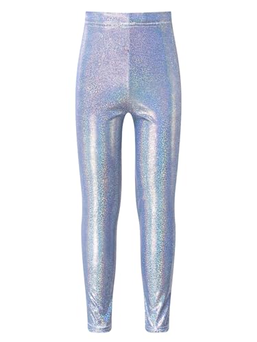 HULIJA Kinder Mädchen Glitzer Leggings Lang Glänzend Hose Lang Elastischem Bund Tanzleggings Sporthose Balletthose Training Hip Hop Blau 170-176 von HULIJA
