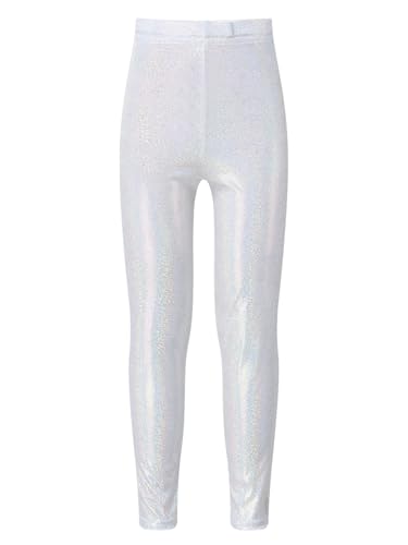 HULIJA Kinder Mädchen Glitzer Leggings Lang Glänzend Hose Lang Elastischem Bund Tanzleggings Sporthose Balletthose Training Hip Hop Silber 98-104 von HULIJA