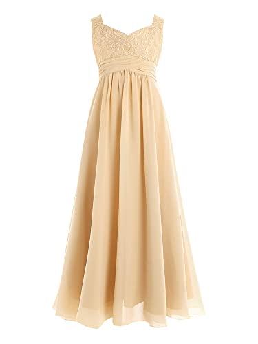 HULIJA Mädchen Festlich Kleid Ärmellos Blumenmädchenkleid Ballkleid Spitze Kleid Hochzeit Geburtstag Party Festzug B Champagner G 134-140 von HULIJA