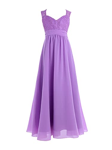 HULIJA Mädchen Festlich Kleid Ärmellos Blumenmädchenkleid Ballkleid Spitze Kleid Hochzeit Geburtstag Party Festzug B Lavendel G 158-164 von HULIJA