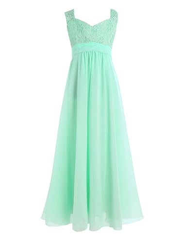 HULIJA Mädchen Festlich Kleid Ärmellos Blumenmädchenkleid Ballkleid Spitze Kleid Hochzeit Geburtstag Party Festzug B Türkis G 158-164 von HULIJA