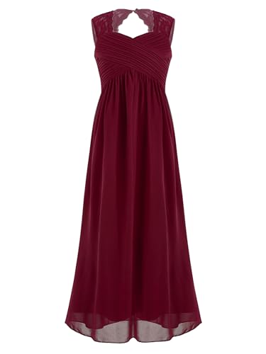 HULIJA Mädchen Festlich Kleid Hochzeitskleid Ärmellos Blumenmädchenkleid Spitze Partykleid Geburtstag Geschenk Abschlussball Ca Weinrot 170-176 von HULIJA