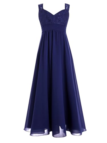 HULIJA Mädchen Festlich Kleid Hochzeit Ärmellos Blumenmädchenkleid mit Spitze Prinzessin Kleid Chiffon Kleid Geburtstag Party Festzug Ba Navy Blau Ga 170-176 von HULIJA
