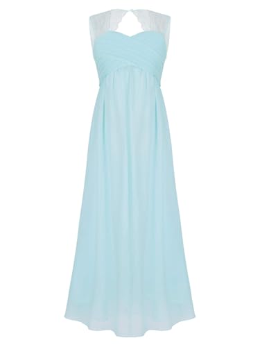 HULIJA Mädchen Festlich Kleid Hochzeitskleid Ärmellos Blumenmädchenkleid Spitze Partykleid Geburtstag Geschenk Abschlussball Ca Himmelblau 158-164 von HULIJA