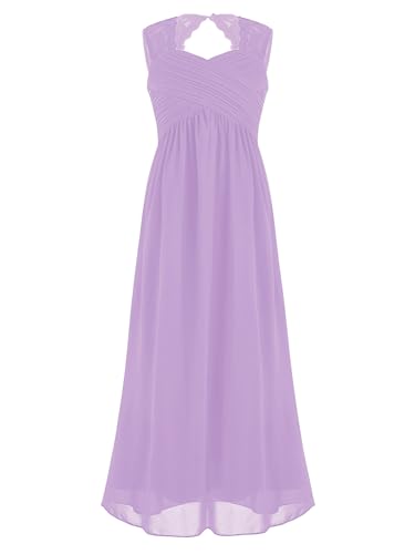 HULIJA Mädchen Festlich Kleid Hochzeitskleid Ärmellos Blumenmädchenkleid Spitze Partykleid Geburtstag Geschenk Abschlussball Ca Lavendel 146-152 von HULIJA