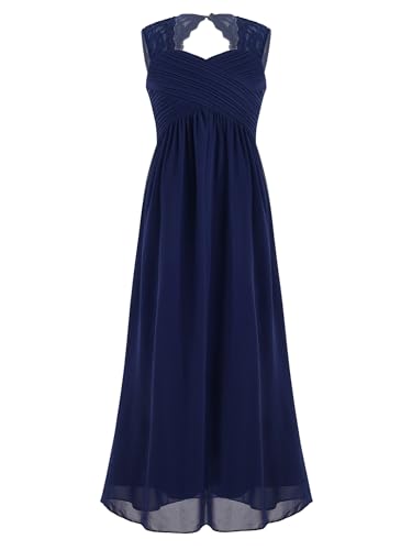 HULIJA Mädchen Festlich Kleid Hochzeitskleid Ärmellos Blumenmädchenkleid Spitze Partykleid Geburtstag Geschenk Abschlussball Ca Marine Blau 170-176 von HULIJA