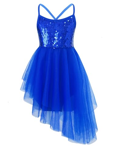HULIJA Mädchen Glitzer Tanzkleid Ärmellos Ballettkleid mit Pailletten Latein Kleid Ballett Trikot Tuturock Bühnenauftritte Ballettkleidung Dunkelblau 134-140 von HULIJA