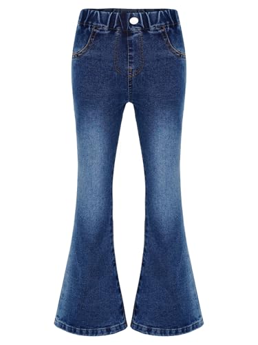 HULIJA Mädchen Jeans Hose Weitem Bein Denim Hose Loose Elastischen Bund Jeans Pants Bootcut Schlaghose Straight Party Geburtstag Blau 170-176 von HULIJA