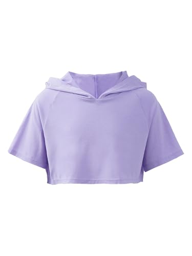 HULIJA Mädchen Kapuzensweatshirt Kurzarm Crop Top mit Kapuzen Hoodie Sportshirt Sweater Training Jogging Tanzen Hip Hop Lavendel 134-140 von HULIJA