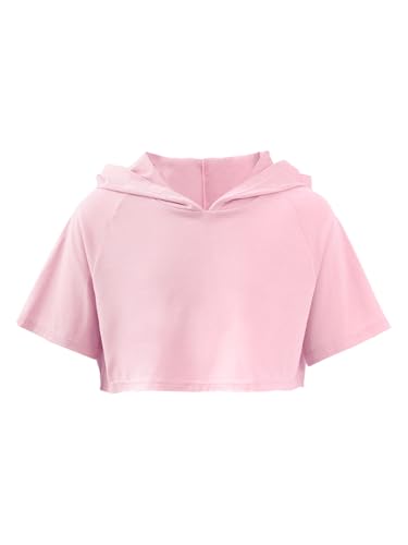 HULIJA Mädchen Kapuzensweatshirt Kurzarm Crop Top mit Kapuzen Hoodie Sportshirt Sweater Training Jogging Tanzen Hip Hop Rosa 122-128 von HULIJA