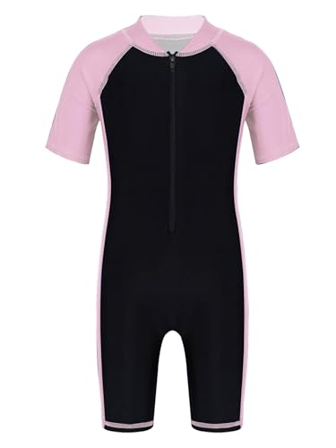 HULIJA Mädchen Schwimmanzug Einteiler Kurzarm Muslim Badeanzug Full Cover Bademode Islamisch UV Schutz Badekleidung Surfen Strand Pink Schwarz 170-176 von HULIJA