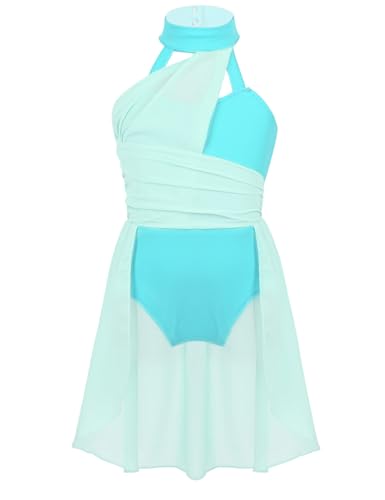 HULIJA Mädchen Tanzkleid Ballettkleid Ärmellos Lyrische Stehkragen Neckholder Ballett Trikot Chiffon Kleid Gymnastik Dancewear A Mint Grün 134-140 von HULIJA