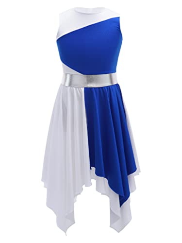 HULIJA Mädchen Tanzkleid Farbblock Ballettkleid Ballett Trikot Unregelmäßig Rock Swing Kleid Latein Tango Lyrische Tanzkleidung A Blau&Weiß 158-164 von HULIJA