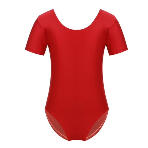 HULIJA Mädchen Turnanzug Kurzarm Gymnastik Trikot Ballettbody Eiskunstlaufen Turn-Leotard Training Ballettkleidung Wettbewerb Rot 140-146 von HULIJA
