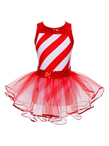 HULIJA Mädchen Weihnachten Kleid Ärmellos Weihnachten Pailletten Tutu Festlich Kleid Kinder Weihnachtskostüm Party Tanz Verkleidung Rot 122-128 von HULIJA