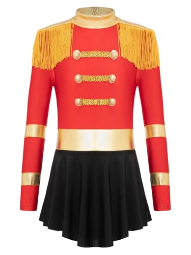 HULIJA Mädchen Zirkusdirektor Kostüm Langarm Zirkus Kostüm mit Quaste Kostüm Partykleid Tanzkostüm Karneval Cosplay Outfits Bühnenauftritte Rot 158-164 von HULIJA