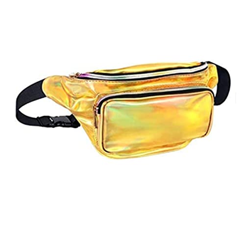 HULIN Hüfttasche, Glänzende Gürteltasche, holografische Fanny-Pack für Frauen/Männer wasserdichte widerstandsfähige Crossbody-Hüfttasche für Reisen, Party, Festival Rave, Laufen, Wandern (Gold) von HULIN