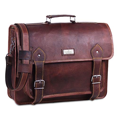 Hulsh Vintage Leder Aktentasche für Herren – Große Tasche Messenger Bag 17 Zoll Laptop Satchel, echtes Braun mit rustikalem Look – ideal als Geschenk von HULSH