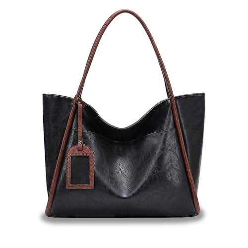 Frauen Handtasche,für Frauen Schulter Handtasche Freizeitarbeit Satchel Taschen mit Reißverschluss (schwarz) von HULUBO