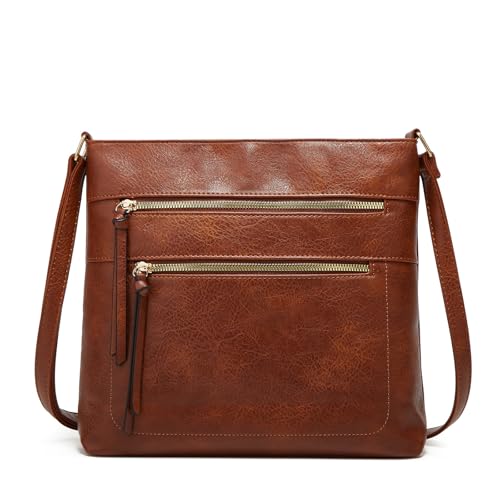 HULUBO Vegan Leder kleine Crossbody Taschen,Tasche Crossbody Tasche,Mini Multi Reißverschluss Tasche Crossbody Handtasche mit verstellbarem Gürtel,Leichte Reisetasche (Braun) von hulubo