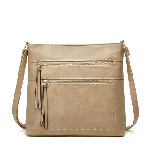 HULUBO Vegan Leder kleine Crossbody Taschen,Tasche Crossbody Tasche,Mini Multi Reißverschluss Tasche Crossbody Handtasche mit verstellbarem Gürtel,Leichte Reisetasche (Kaki) von hulubo