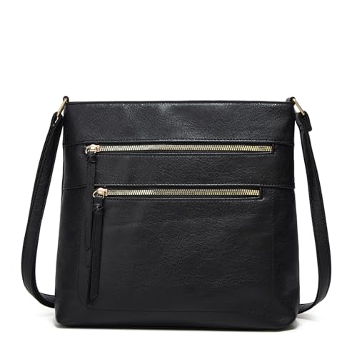 HULUBO Vegan Leder kleine Crossbody Taschen,Tasche Crossbody Tasche,Mini Multi Reißverschluss Tasche Crossbody Handtasche mit verstellbarem Gürtel,Leichte Reisetasche (schwarz) von hulubo
