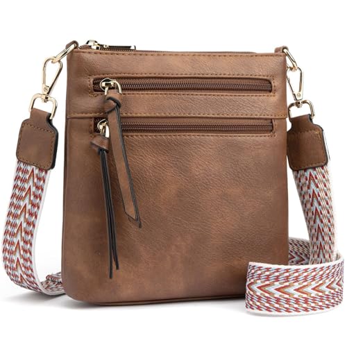 HULUBO Vegan Leder kleine Crossbody Taschen,Tasche Crossbody Tasche,Mini Multi Reißverschluss Tasche Crossbody Handtasche mit verstellbarem Gurt,Leichte Reisetasche (Braun) von hulubo