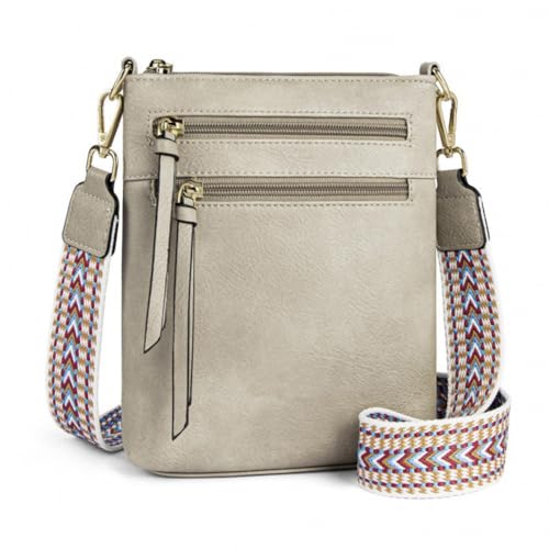 HULUBO Vegan Leder kleine Crossbody Taschen,Tasche Crossbody Tasche,Mini Multi Reißverschluss Tasche Crossbody Handtasche mit verstellbarem Gurt,Leichte Reisetasche (Grau) von HULUBO